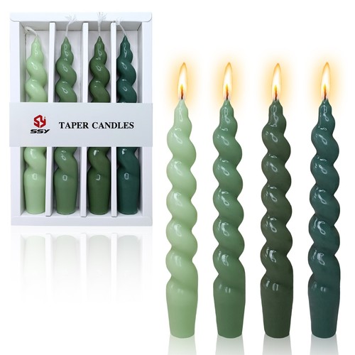 Green Christmas Candles Unscented Spiral Taper Candles for Party 7.5" set of 4 - Picture 1 of 93