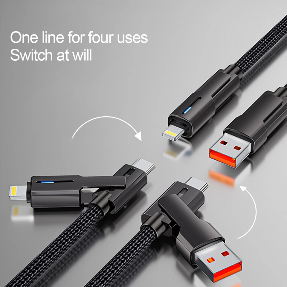 4 in1 USB C Cable 100W Fast Charging Cable Multi Charger Cord for iPhone Samsung - Image 4 of 4