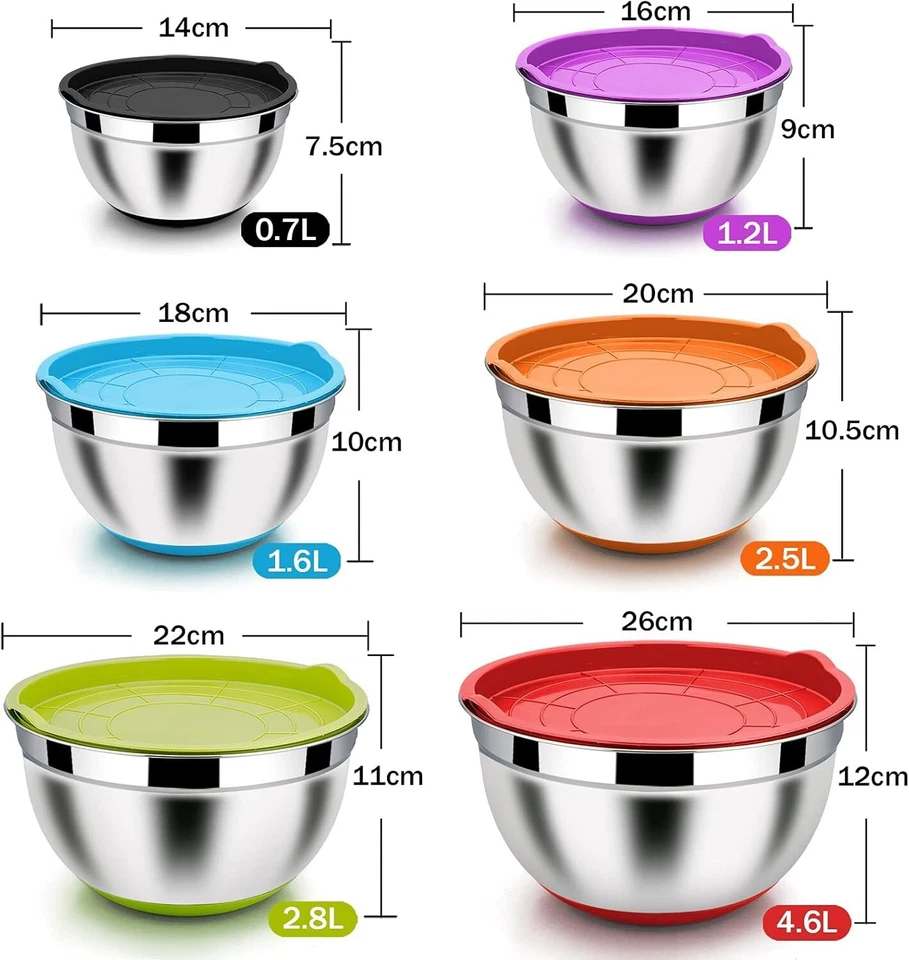 Schüssel Set 6x Edelstahl Rührschüssel Salatschüssel mit Luftdichte Deckel B922 - Bild 2 von 4