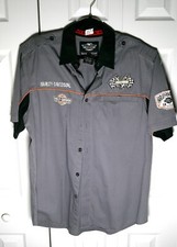 Harley Davidson Button Mechanic Shop Shirt Mens L Motorcycles Biker Embroidered