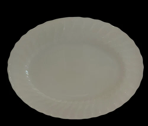 VTG Milk Glass ANCHOR HOCKING SWIRL Opaque SHELL 13" Oval Translucent Platter