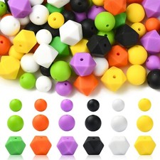 100x Random Halloween Silicone Beads Focal Beads Round Hexagon Loose Beads Bulk