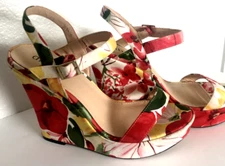 Unworn 9 B M DIBA Pink Tropical Floral Platform HIGH WEDGE SHOE OpenToe SANDAL