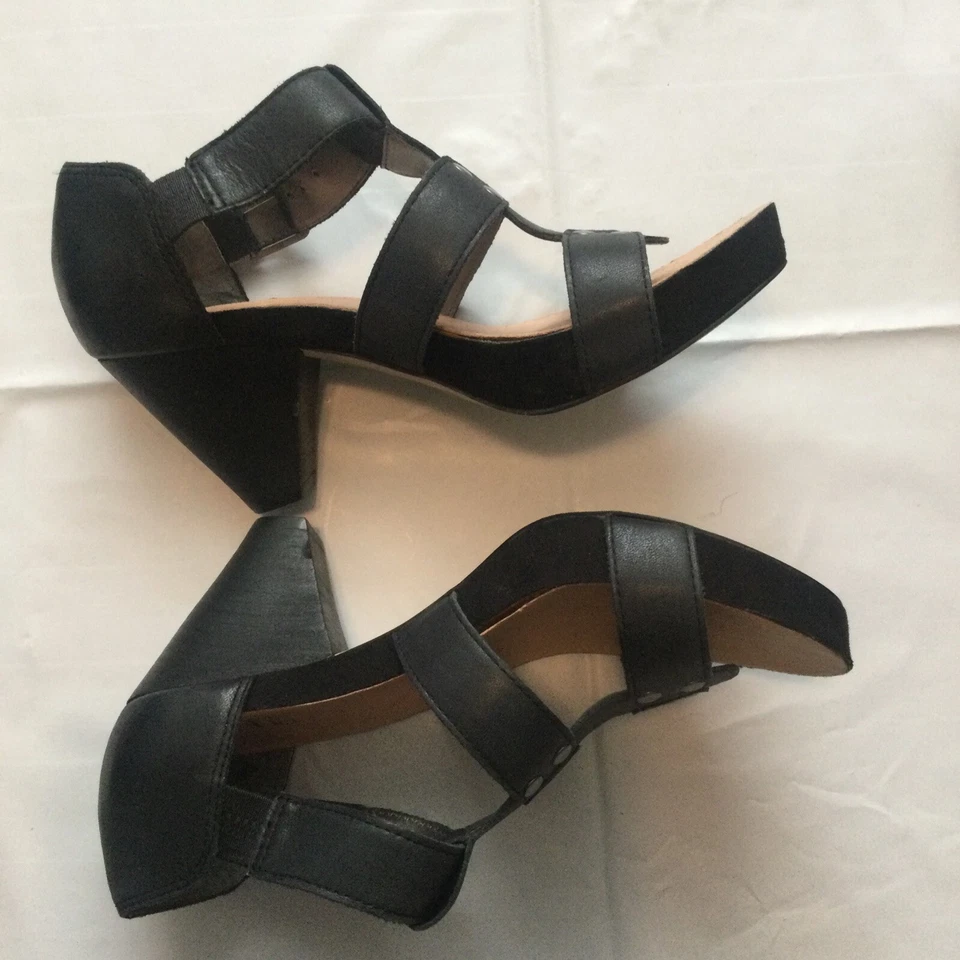 "Reba Mujer 3"" Tacones Negros Talla 7.5 Punta Abierta Verano Sandalia con Correas Hebilla al Tobillo ☼ Foto 3 de 4