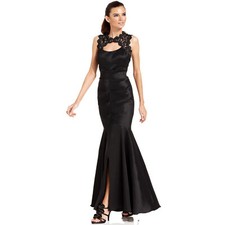 Xscape Sleeveless Glitter Lace Mermaid Gown Sz 4 Black