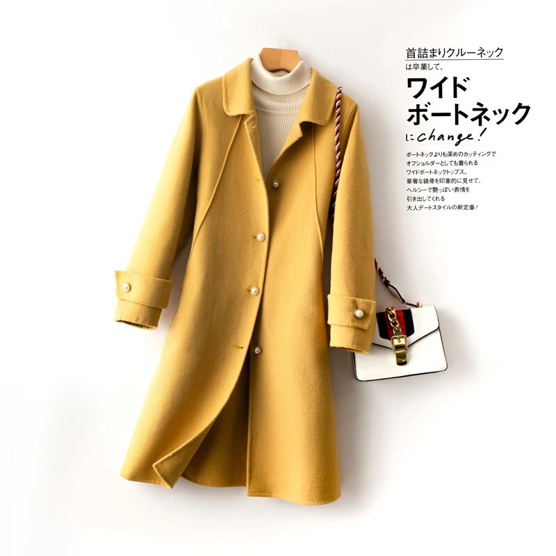 OFF WHITE Cappotto lana coreano autunno nuovo fatto a mano donna lungo slim fit cashmere trench coat