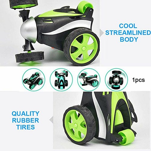 Wireless Remote Control Flip Wheels Stunt Toy Car Green New - Picture 9 of 9