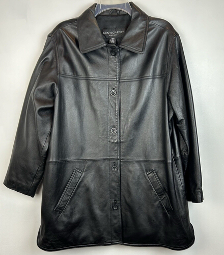 Centigrade Leather Jacket Coat Womans L Black Western Relaxed Fit Boyfriend