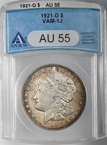 1921-D  $1  MORGAN SILVER DOLLAR  VAM - 1J   ANACS AU55 #2906340