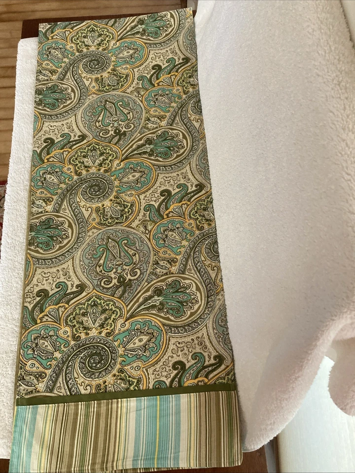 Waverly Table Runner Pastel Green Blue Paisley & Stripe Pattern 14 X 72” EUC - Image 4 of 4