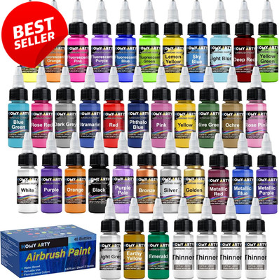 Airbrush Paint Set 36 Colors w 4 Thinners Acrylic 40 Bottles - US