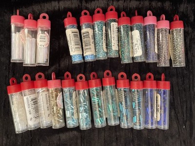 John Bead Corp Ltd Bead Lot Jewelry Making Tools Glass VTG BUGLES #3 Blue Teal 