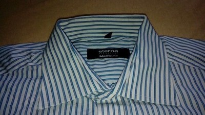 ETERNA Blackline Excellent Hemd 43 weiß Blau Schwarz Gestreift Gut #TA7256