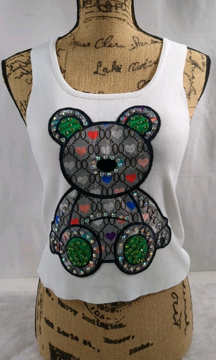 MOSCHINO(モスキーノ) aeffeアエッフェ NWT Aeffe Spa Moschino Ivory White Knit Rhinestone Teddy