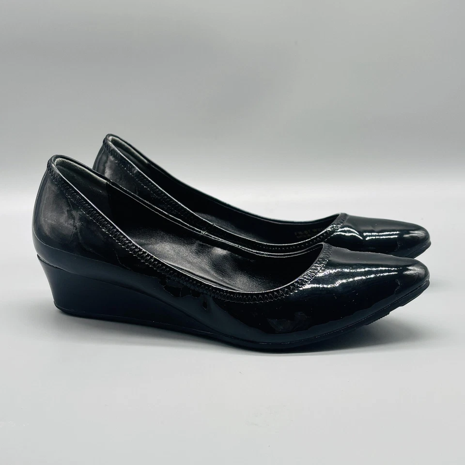 Cole Haan 鞋女式 6 黑色专利 Tali Lux 坡跟高跟鞋懒人工作尖头 — 第 2/4 张图片