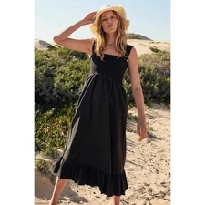 RAILS Black Rumi Sleeveless Eyelet Smocked Ruffled Midi Hem Tank Sundress Small 