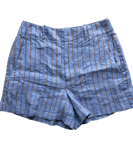 Madewell Pintucked Shorts in Linen Blend Womens 2 Delphinium Blue Stripe 3.5"