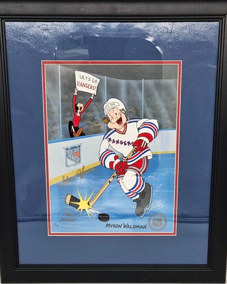 Popey "Let's Go Rangers" LE Cel Signed by Myron Waldman + Adam Graves 2/125 - Image 2 of 2