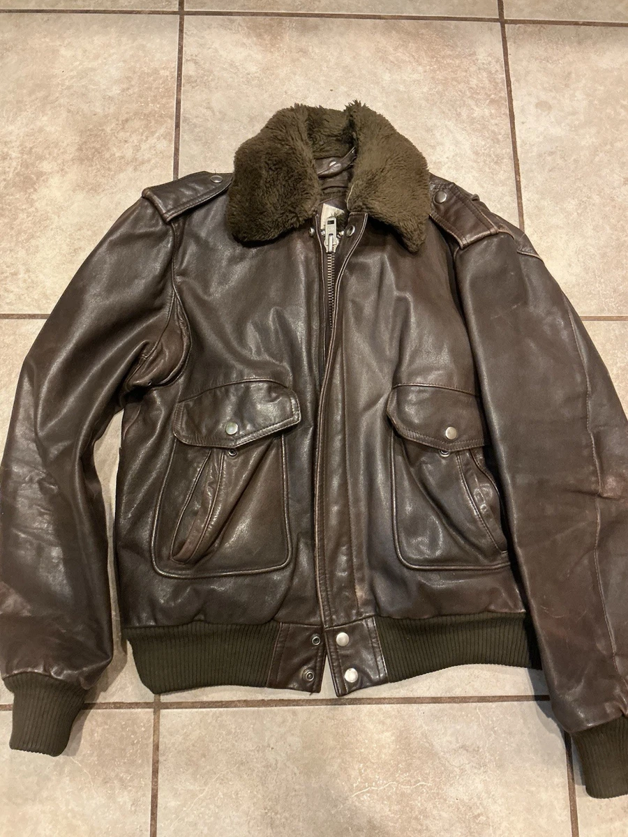Navy Leather Flight Jacket In Vintage Outerwear Coats & Jackets