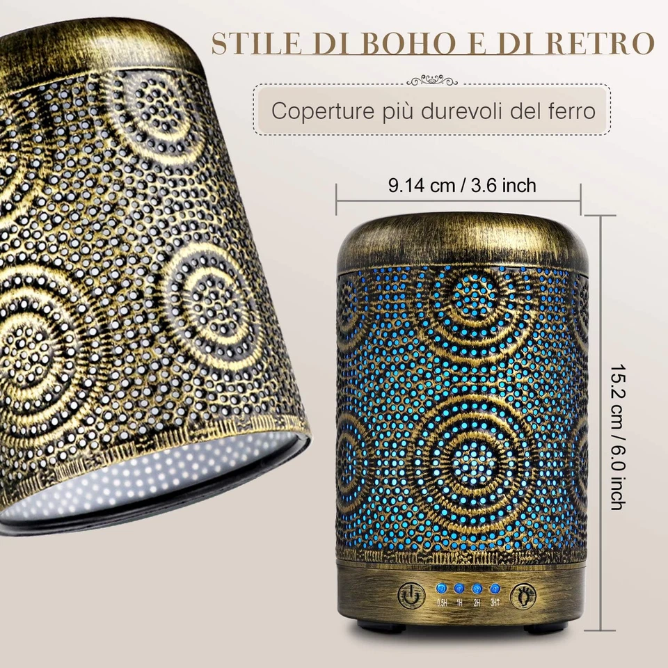 Diffusore Di Oli Essenziali, 100Ml Metallo Diffusore Di Aromi, Ultrasuoni Aromat - Immagine 4 di 4