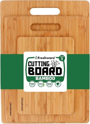 Freshware Bamboo Cutting Board Set of 3, Wooden Cutting Boards for Kitchen, Knif
