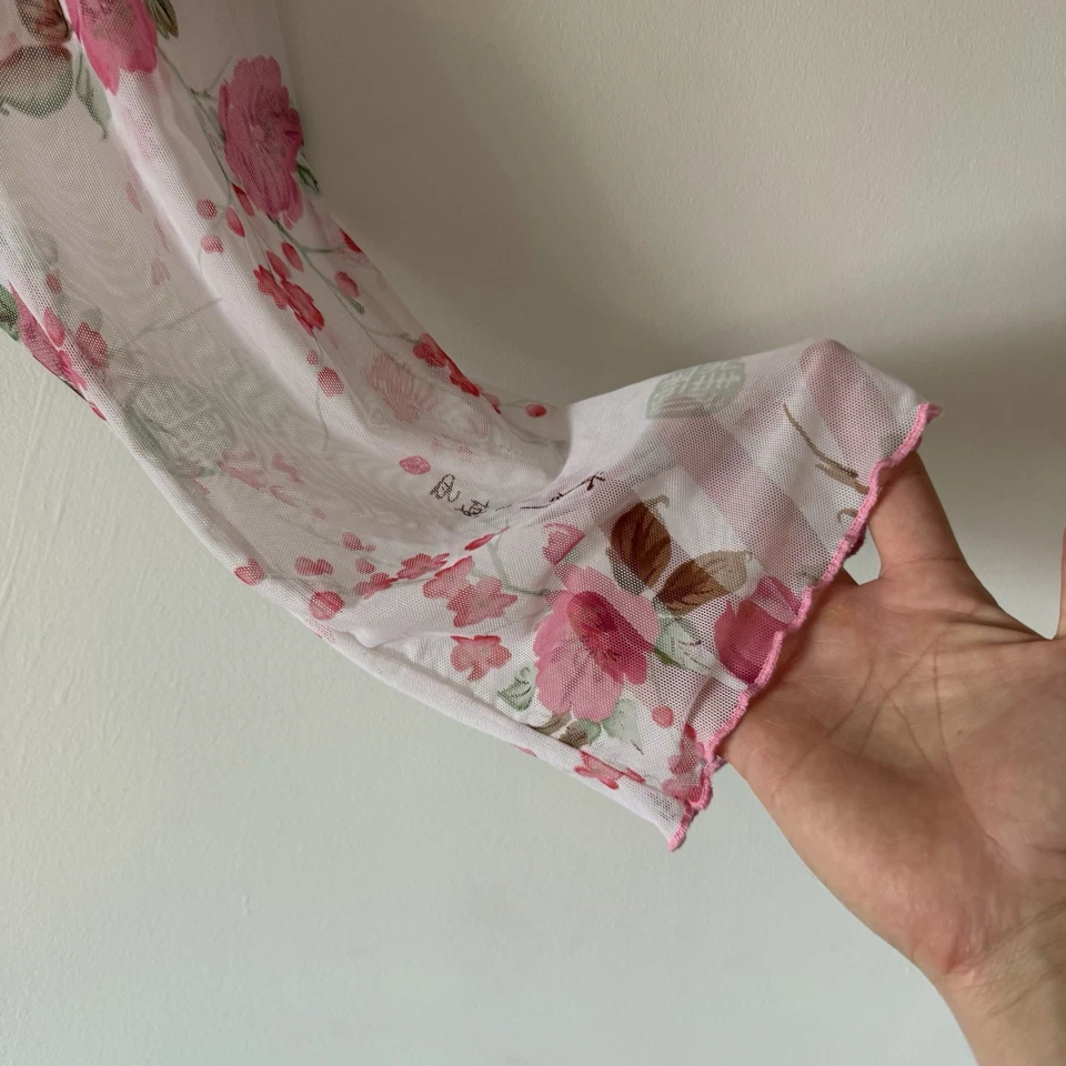 Pantalones transparentes asiáticos florales rosa sello de colección caprichoso hada Y2K coqueta talla grande Foto 3 de 4