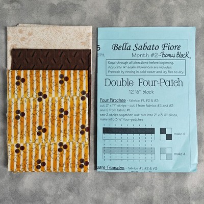 Bella Sabato Fiore Double Four-Patch 12.5in Quilt Block Kit + Pattern BOM Bonus