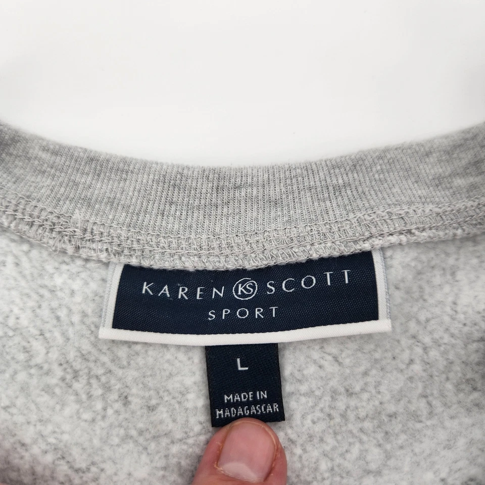 Sudadera Karen Scott Sport Para Mujer Gris Azul Estampado Floral Cuello Redondo Grande Foto 3 de 4