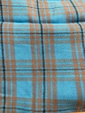 VTG 70s Soft Aqua Blue Brown Black Plaid Wool Blend Flannel Remnant 2 Yards
