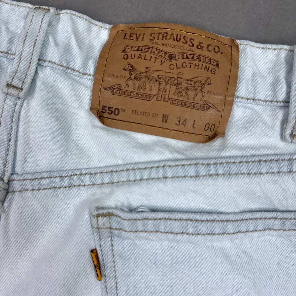 Pantalones Cortos Levis De Colección Para Hombres 32 Blanco Jort Naranja Tab Denim Jeans Años 90 Desteñidos (Etiqueta 34) Foto 3 de 4