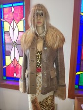 Dolce And Gabbana Shearling Jacket With Fox Fur Collar & Crystal Buttons Size S