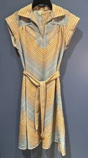 Jr 11 1970’s Sleeveless Knit Day Dress, USA Polyester Belted