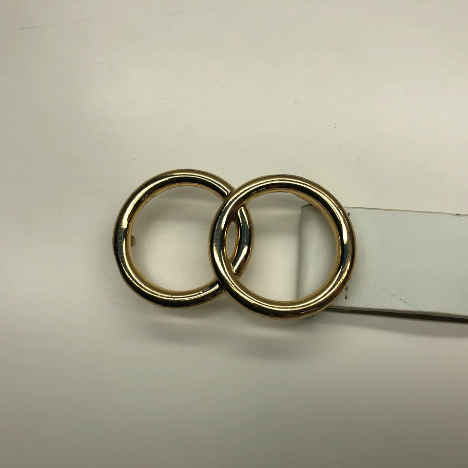 Cinturón Express Tachonado Blanco Mujer Talla M Dorado Doble Círculo Imitación Cuero 1 1/2" Foto 4 de 4