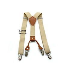 Unisex Suspenders Adjustable Elastic Braces Leather Button Holes Beige For BABY