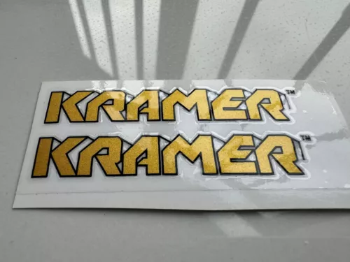 2Pcs KRAMER Guitar Headstock Logo Golden Vinyl UV Transfer RAISED Decal Stickers