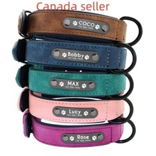 Soft Leather Personalized Dog Collar ID Tag Engraved for Small Medium Large Dogs