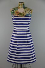GAP Cotton Stretch Blue White Stripe Spaghetti Strap Pockets A-Line Dress 2 1293