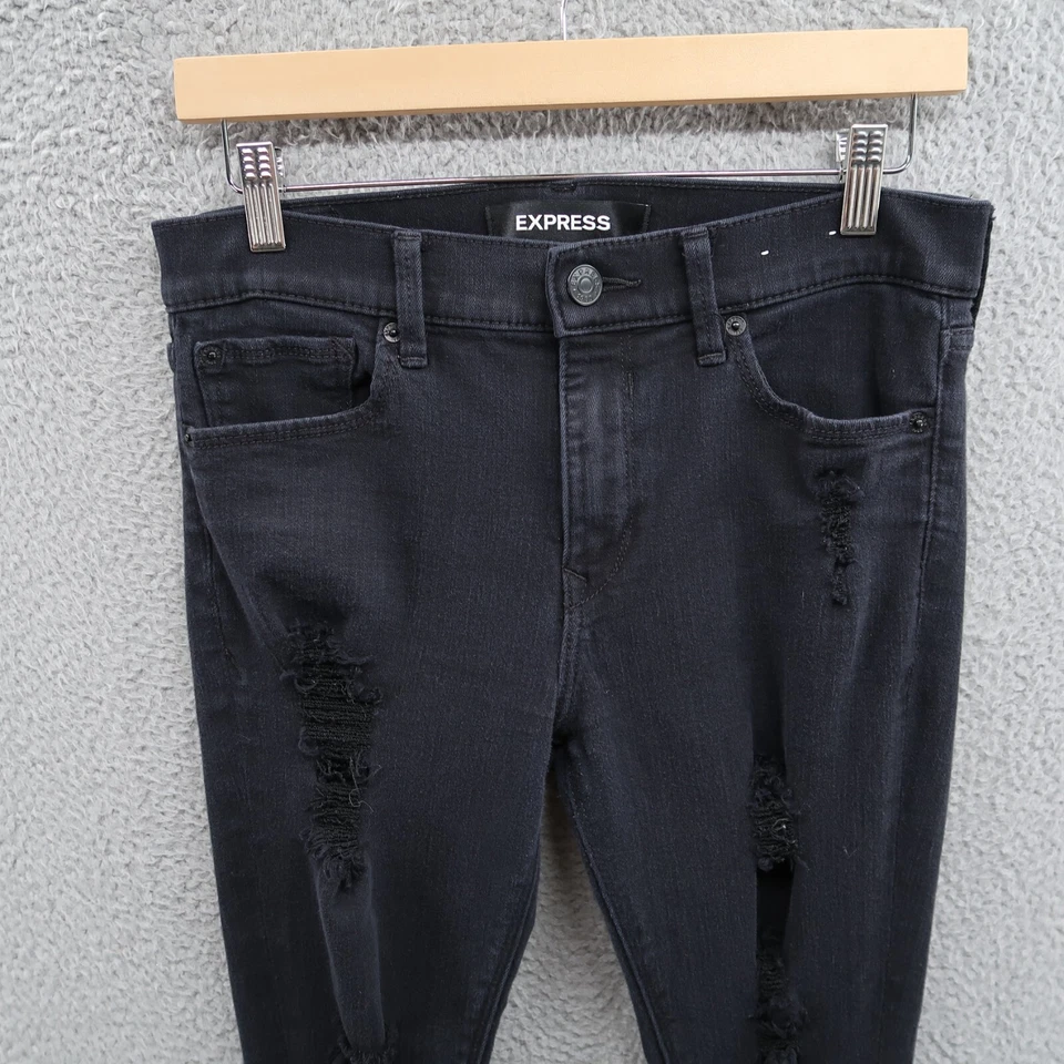 Leggings Express para mujer 8 negros tiro medio elásticos desgastados 29x30 Foto 2 de 4