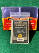 Cardboard Gold 3X4 Regular Toploaders 20pt (2) Packs of 25, + 100 Card Sleeves