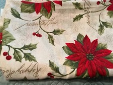 Poinsettia Red Christmas Happy Holidays 80 X 56 Tablecloth