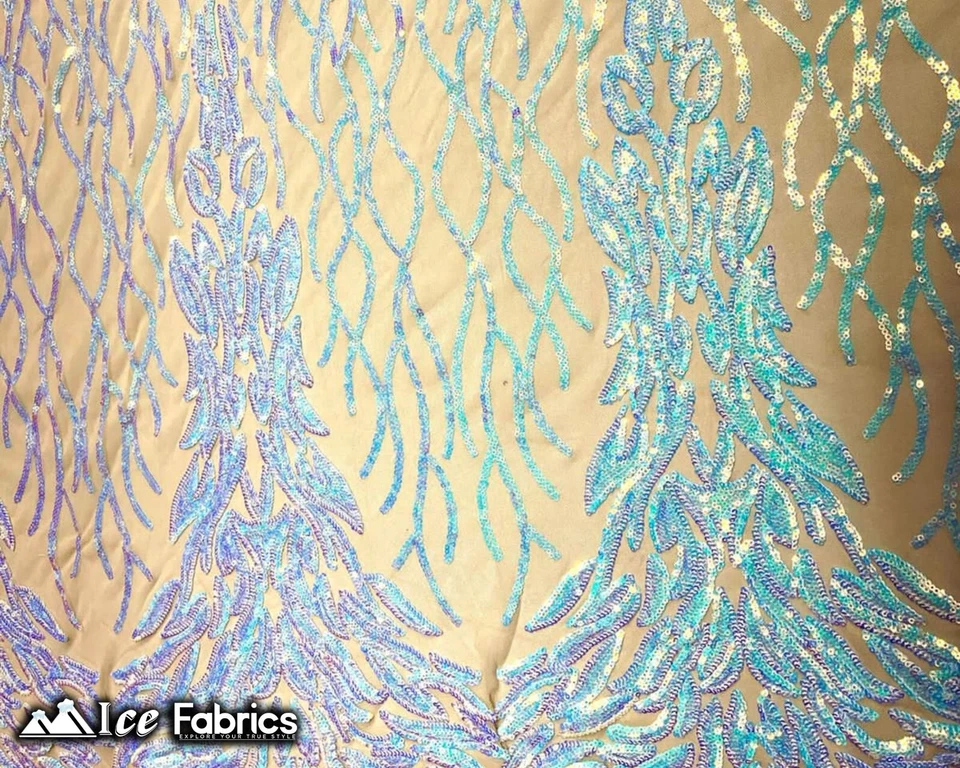 Iridescent Baby Blue On Nude 4 Way Stretch Mesh Sequin Fabric By Yard Lace - Image 3 of 4