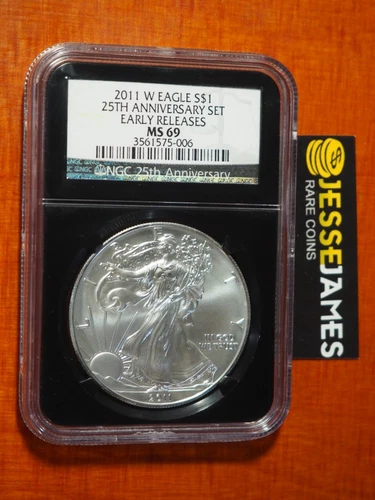 2011 W BURNISHED SILVER EAGLE NGC MS69 EARLY RELEASES FROM 25TH ANNIVERSARY SET