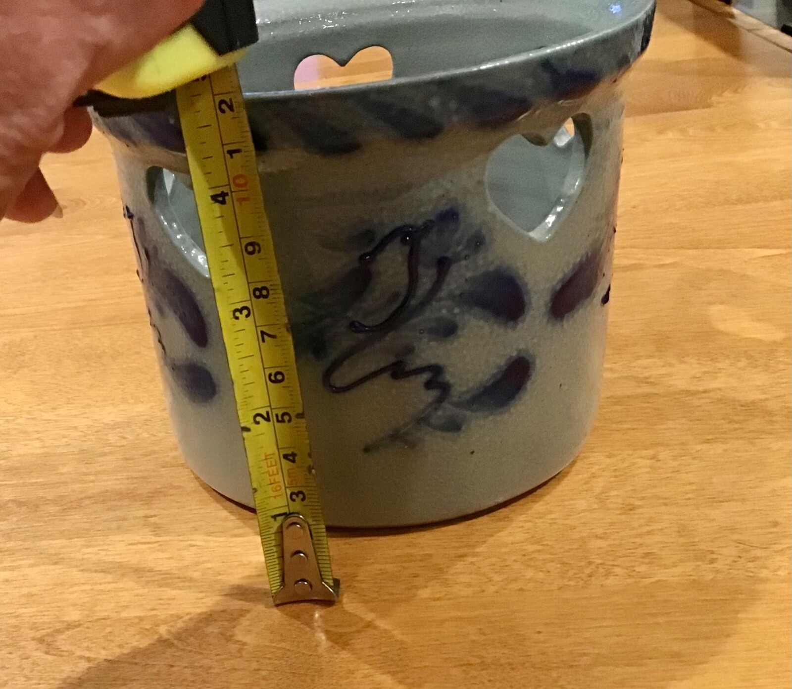 DAVID ELDRETH POTTERY SALT GLAZED CROCK BIRDS/HEARTS NOTTINGHAM PA. 5