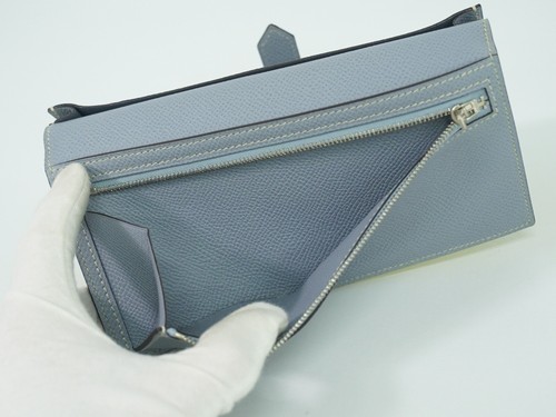 HERMES Bearn Soufflet Veau Epsom Leather Long Wallet Yellow Light Blue - Picture 7 of 10