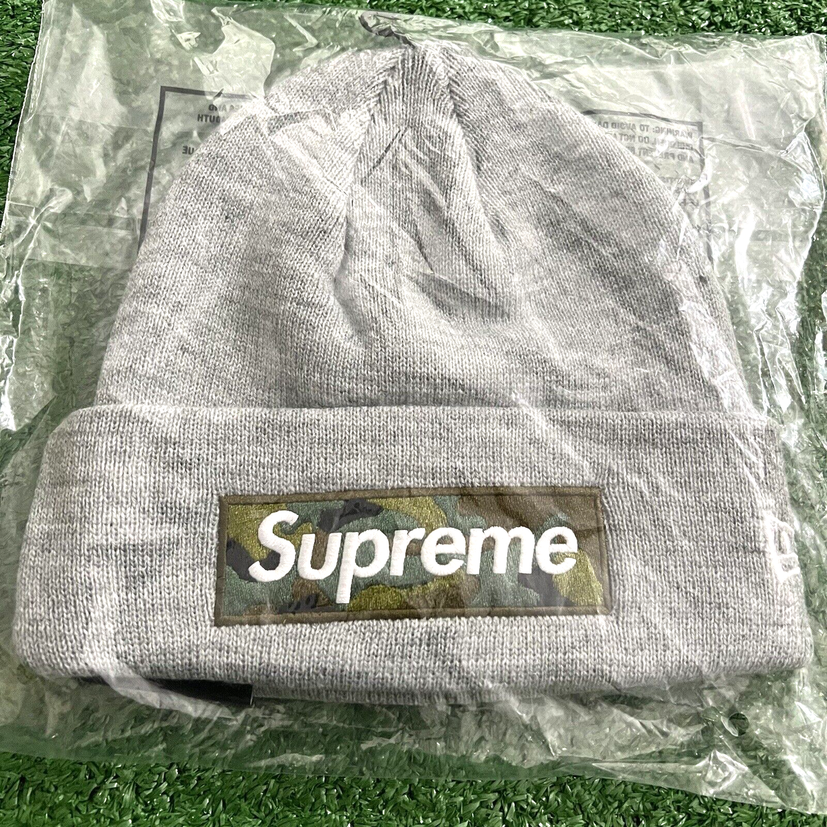 Supreme x New Era Box Logo Beanie Heather Gray Camo FW23