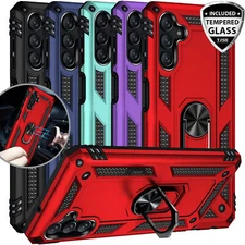 For Galaxy A16 A15 A14 A35 A25 5G Phone Case Full Body Ring Stand+Tempered Glass