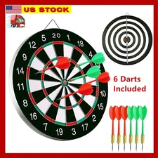 17'' Dart Board, Dartboard Set, Sports, Game, Sisal Bristle w/ 6 Steel-tip Darts