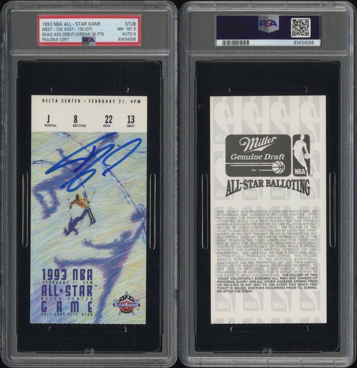 1993 NBA ALL-STAR GAME SHAQ O'NEAL DEBUT SIGNED TICKET JORDAN 30PT