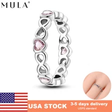 MULA European 925 Sterling Silver Finger Ring CZ Heart and Heart Women Jewelry