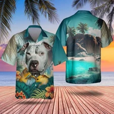 Pitbull Dog Tropical Hawaiian Shirt Casual Button Down Shirt Beach Summer Unisex